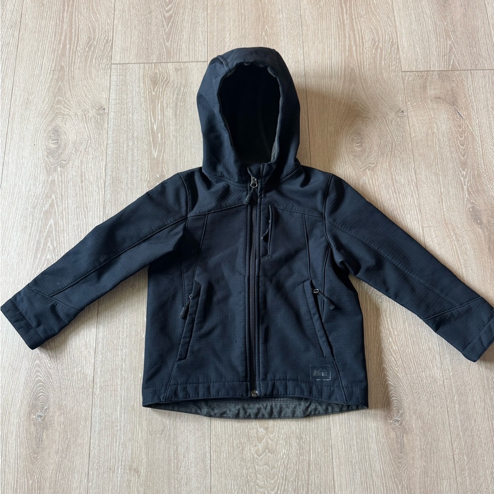 REI Kids Black Hooded Softshell Jacket